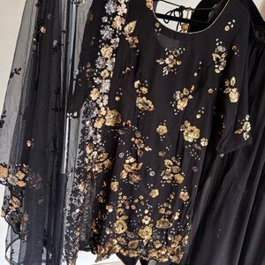 3 piece Indian outfit Elegant Black and Gold sharara set Indian suit for party